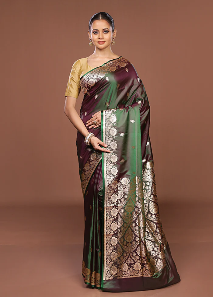 Purple Banarasi Silk Saree With Blouse Piece - Image 2