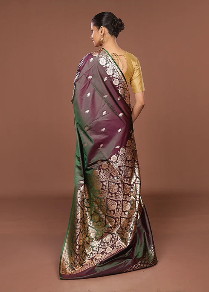 Purple Banarasi Silk Saree With Blouse Piece - Image 3
