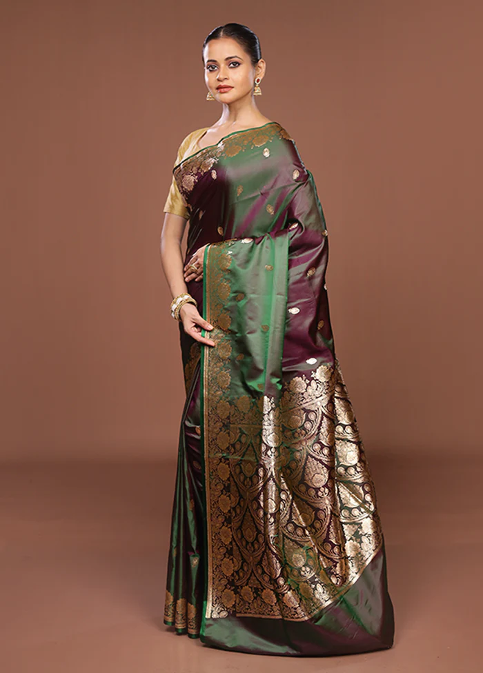 Purple Banarasi Silk Saree With Blouse Piece - Image 4