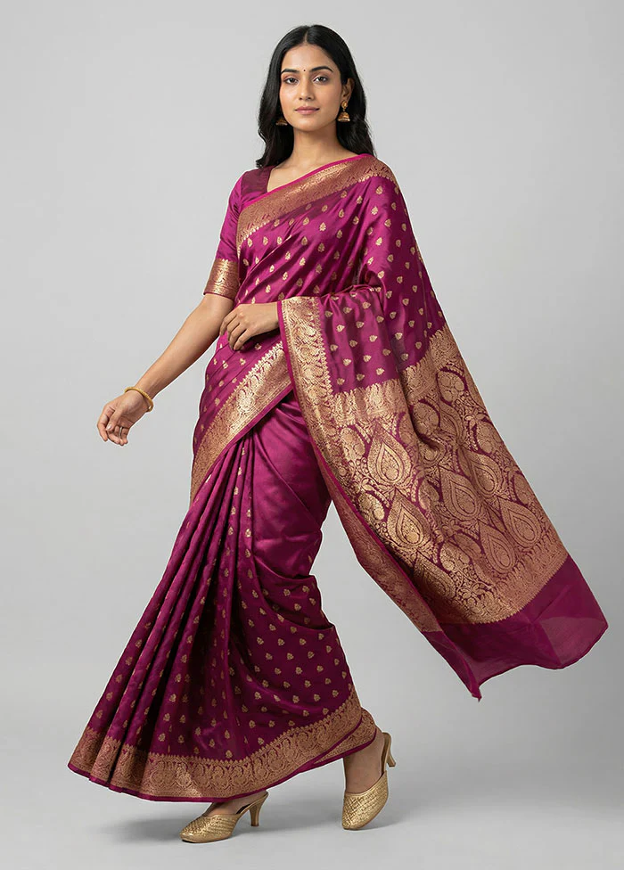 Purple Banarasi Silk Saree With Blouse Piece