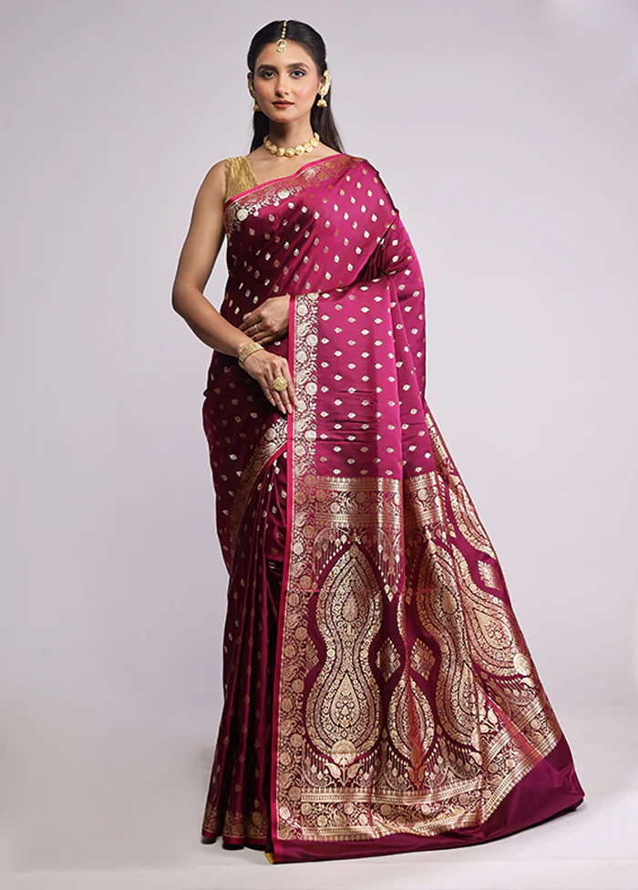 Purple Banarasi Silk Saree With Blouse Piece - Image 2