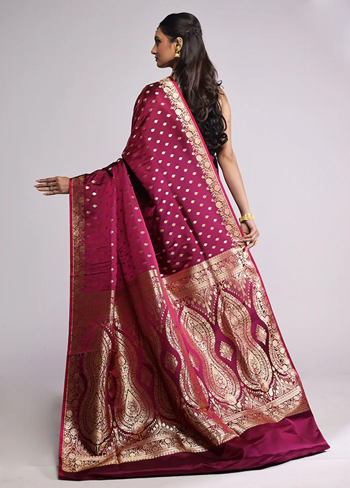 Purple Banarasi Silk Saree With Blouse Piece - Image 3