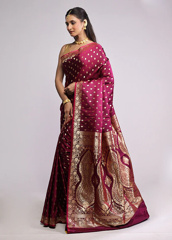 Purple Banarasi Silk Saree With Blouse Piece - Image 4