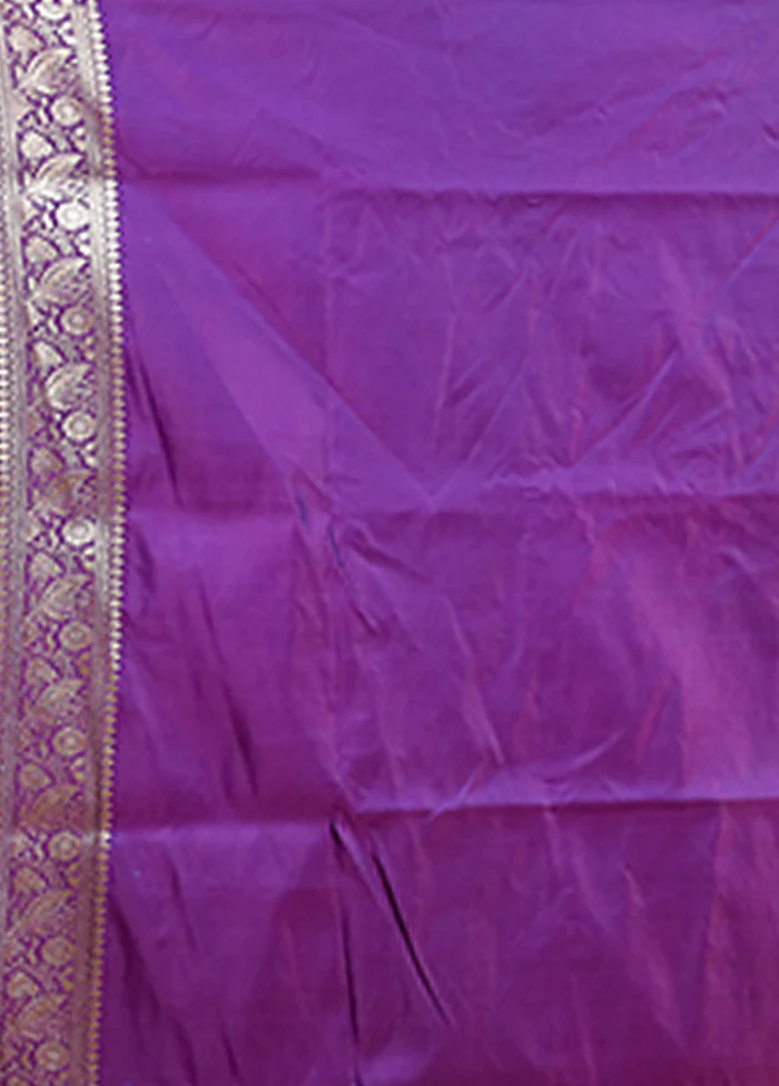 Purple Banarasi Silk Saree With Blouse Piece - Image 5