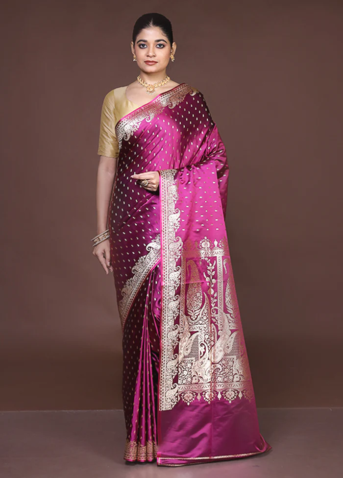 Purple Banarasi Silk Saree With Blouse Piece - Image 2