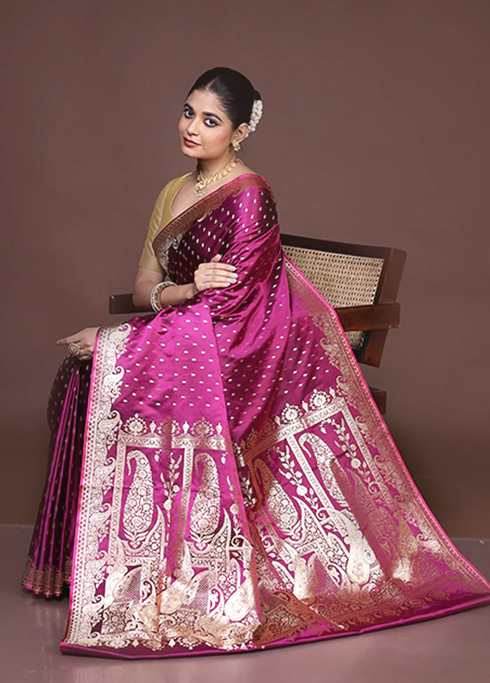 Purple Banarasi Silk Saree With Blouse Piece - Image 4