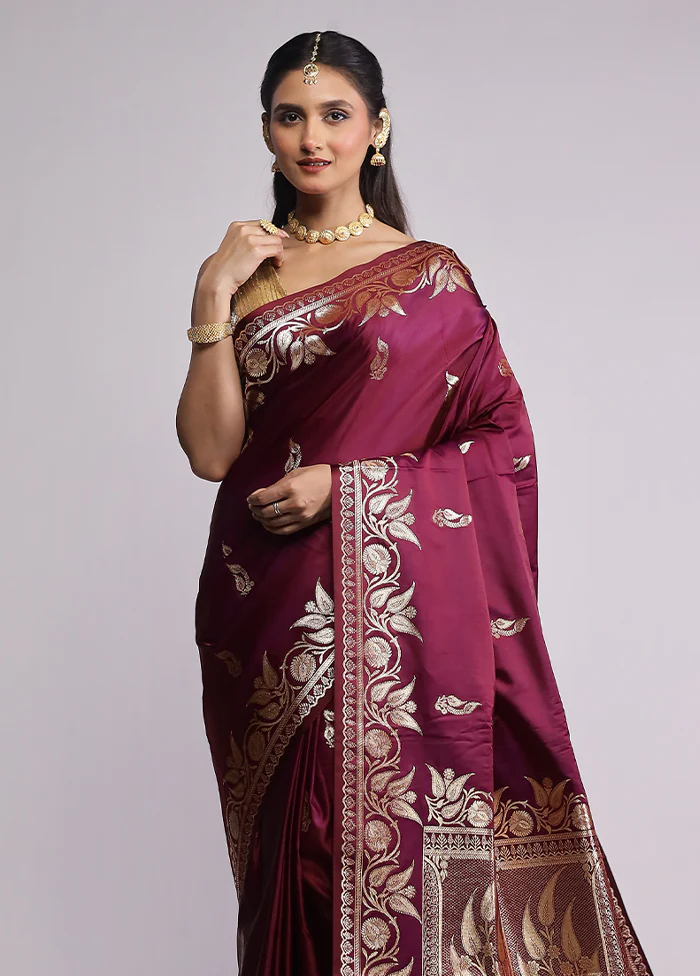 Purple Banarasi Silk Saree With Blouse Piece
