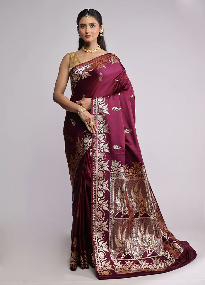 Purple Banarasi Silk Saree With Blouse Piece - Image 2