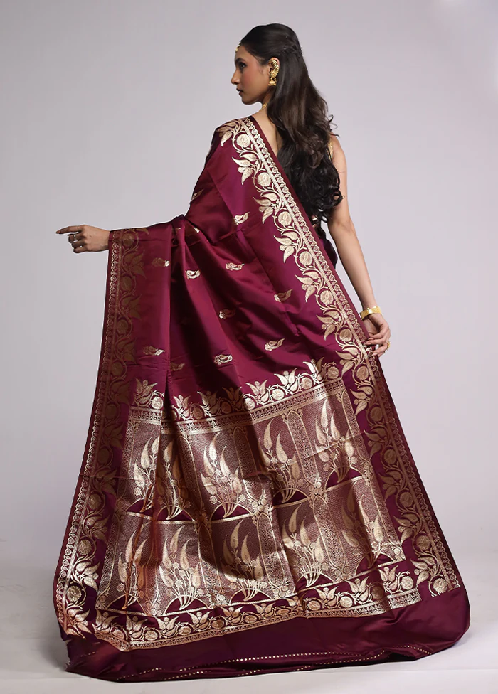 Purple Banarasi Silk Saree With Blouse Piece - Image 3
