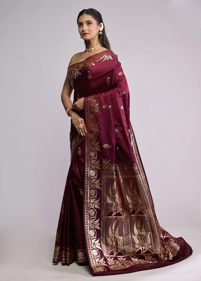 Purple Banarasi Silk Saree With Blouse Piece - Image 4