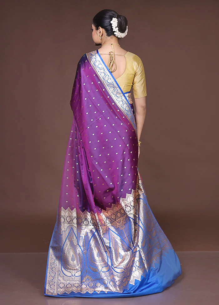 Purple Banarasi Silk Saree With Blouse Piece - Image 3