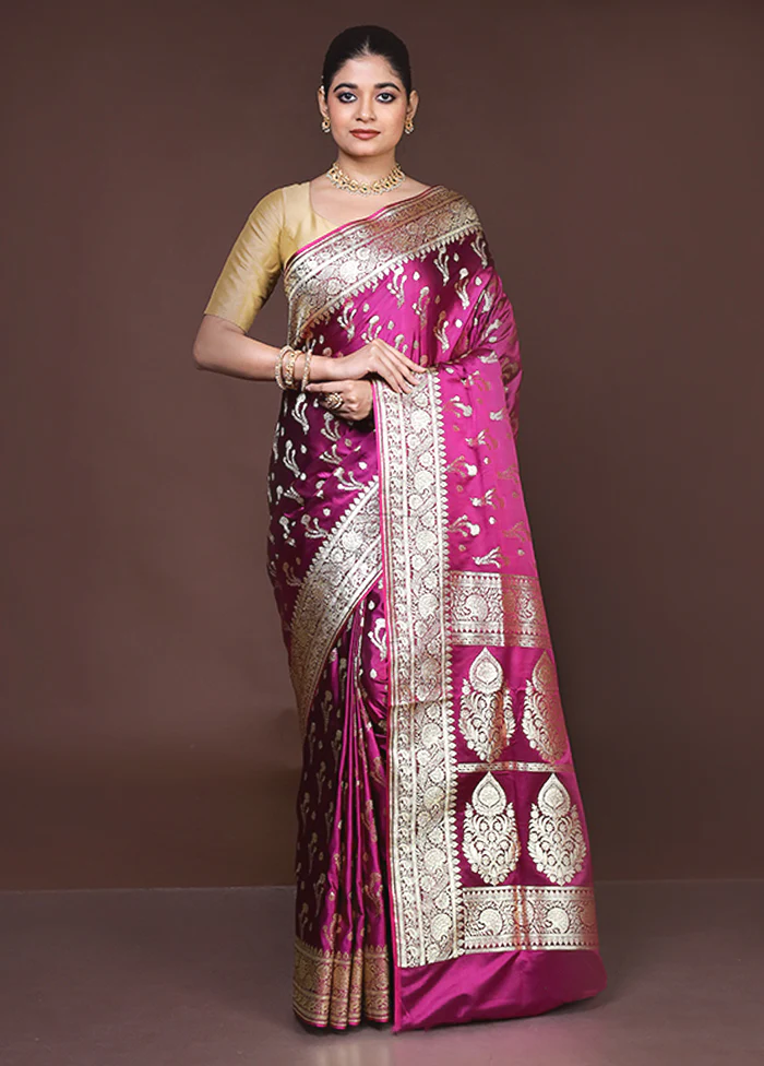 Pink Banarasi Silk Saree With Blouse Piece - Image 2
