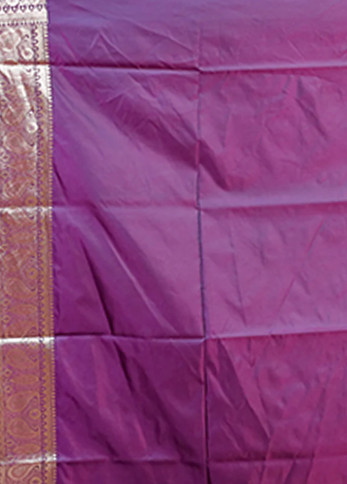 Purple Banarasi Silk Saree With Blouse Piece - Image 5