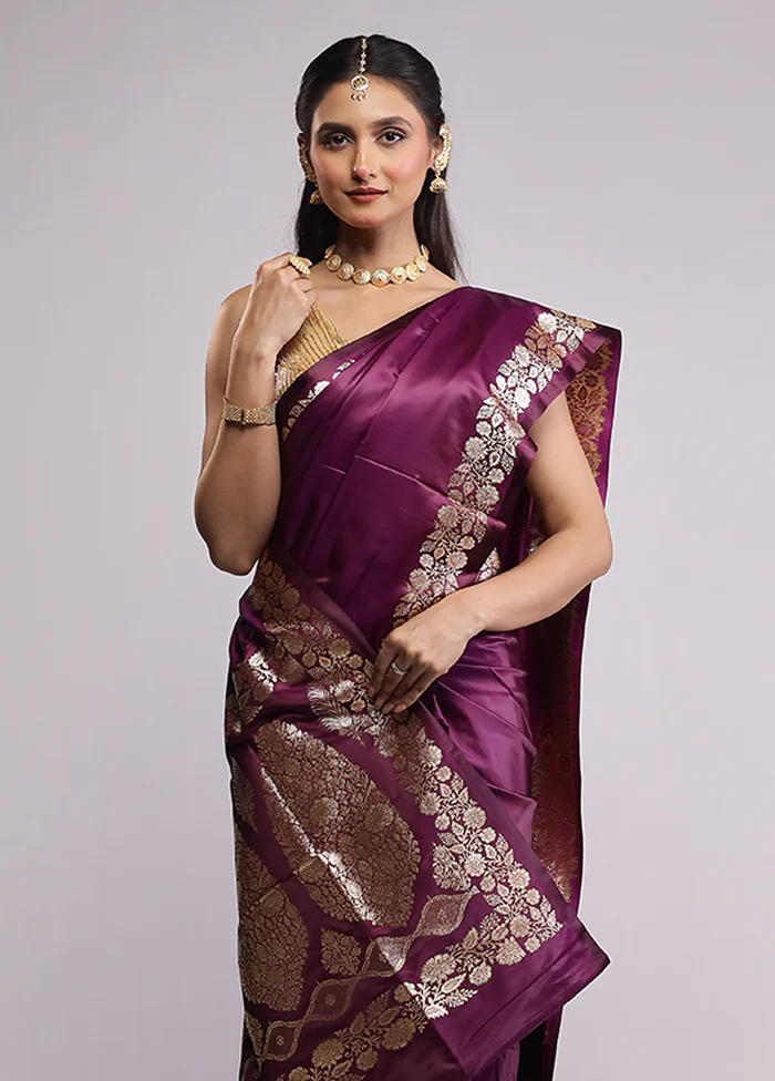 Purple Banarasi Silk Saree With Blouse Piece