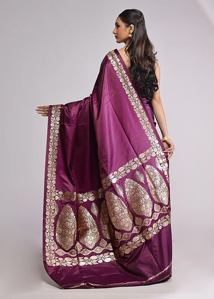 Purple Banarasi Silk Saree With Blouse Piece - Image 3