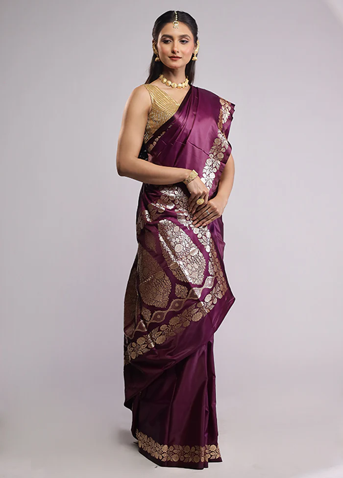Purple Banarasi Silk Saree With Blouse Piece - Image 4