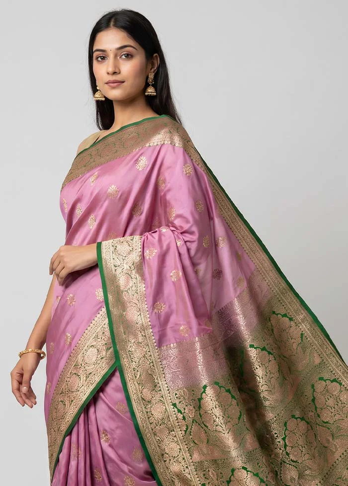 Purple Banarasi Silk Saree With Blouse Piece - Image 2