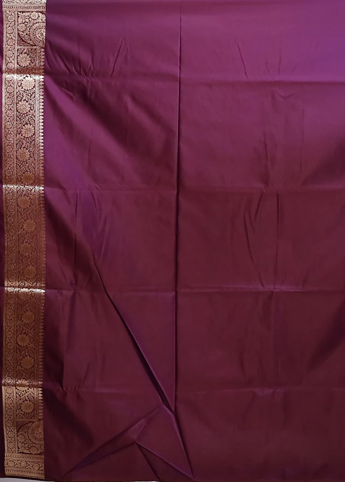 Purple Banarasi Silk Saree With Blouse Piece - Image 5