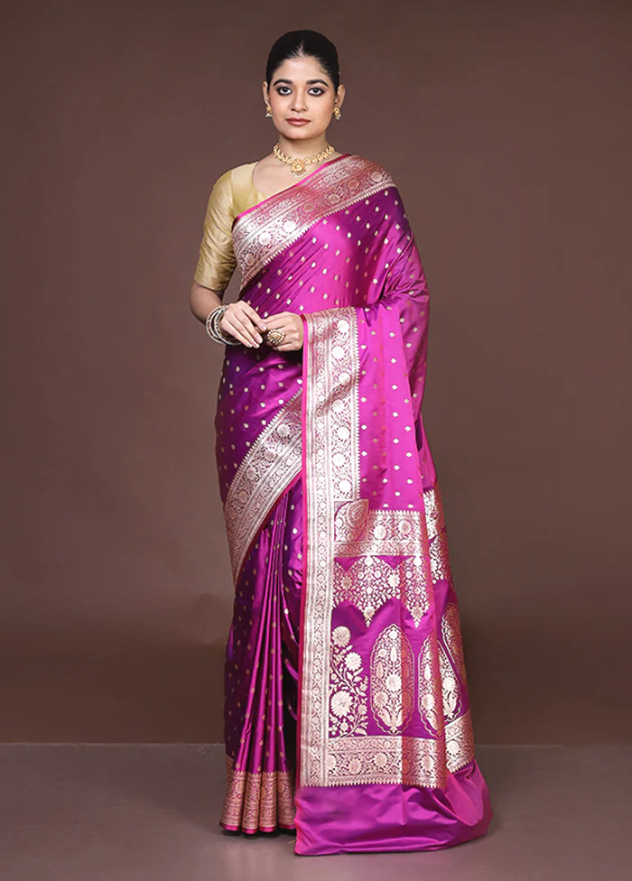 Purple Banarasi Silk Saree With Blouse Piece - Image 2