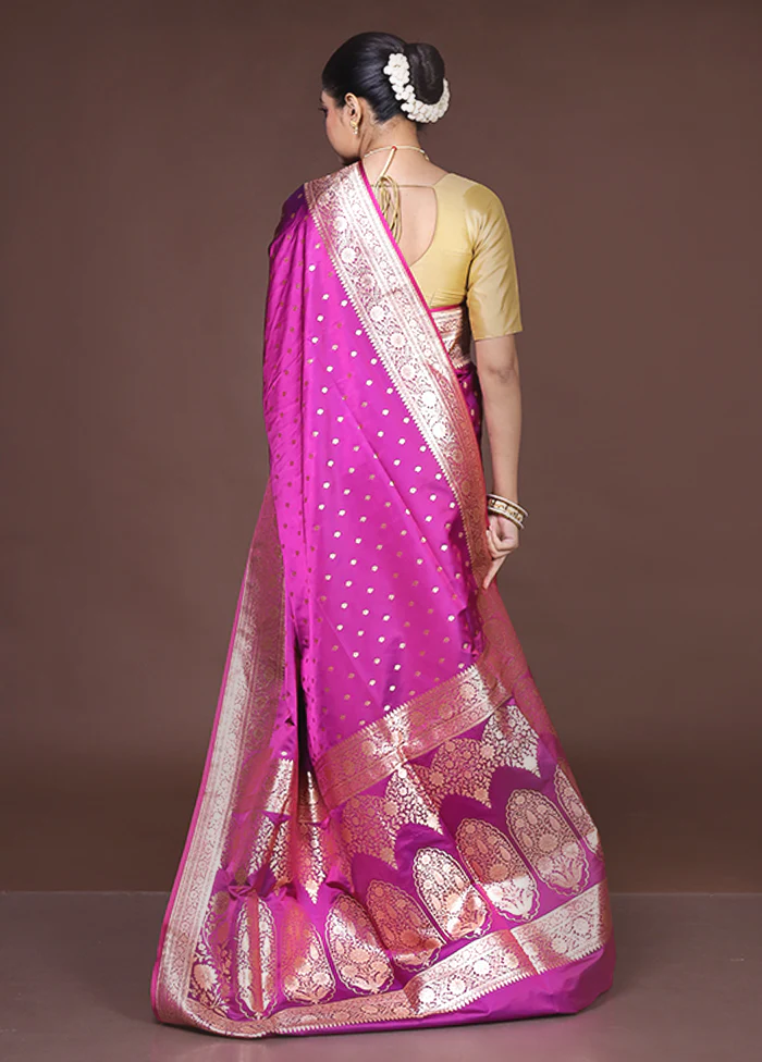 Purple Banarasi Silk Saree With Blouse Piece - Image 3
