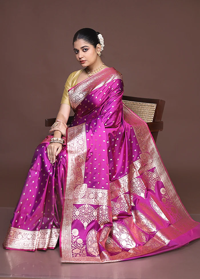 Purple Banarasi Silk Saree With Blouse Piece - Image 4