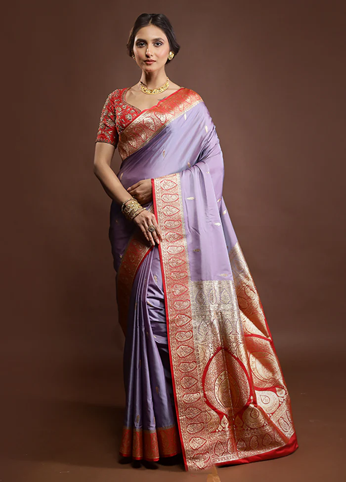 Purple Banarasi Silk Saree With Blouse Piece - Image 2