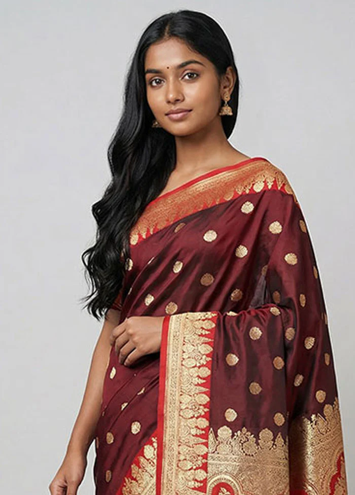 Purple Banarasi Silk Saree With Blouse Piece - Image 2
