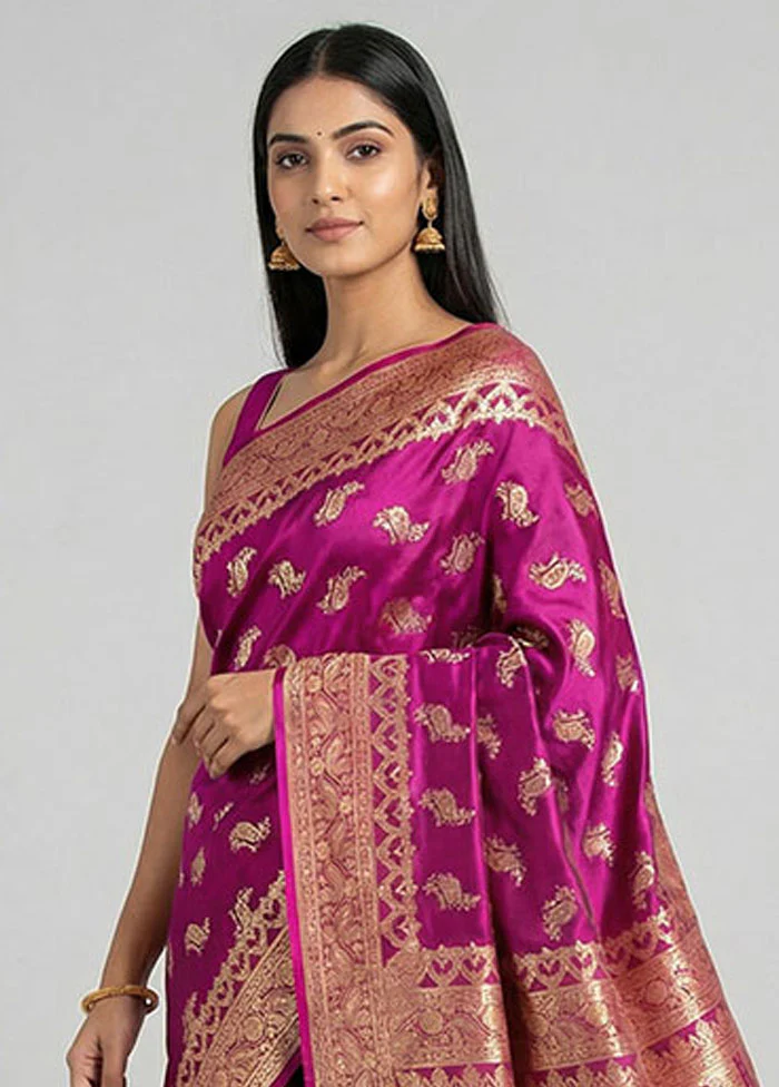 Purple Banarasi Silk Saree With Blouse Piece - Image 2