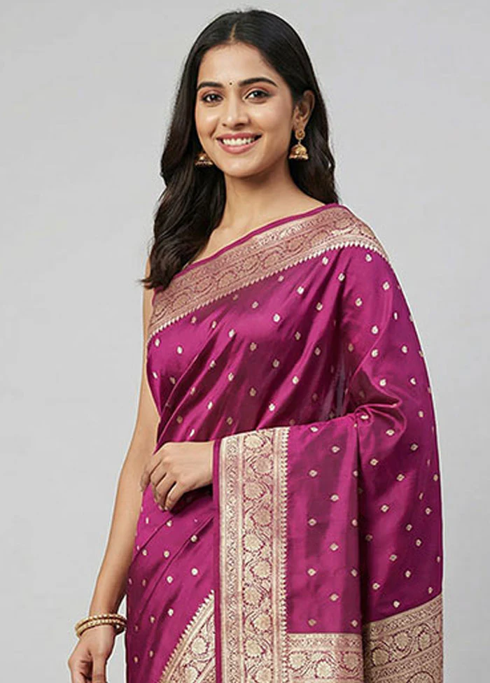 Purple Banarasi Silk Saree With Blouse Piece - Image 2