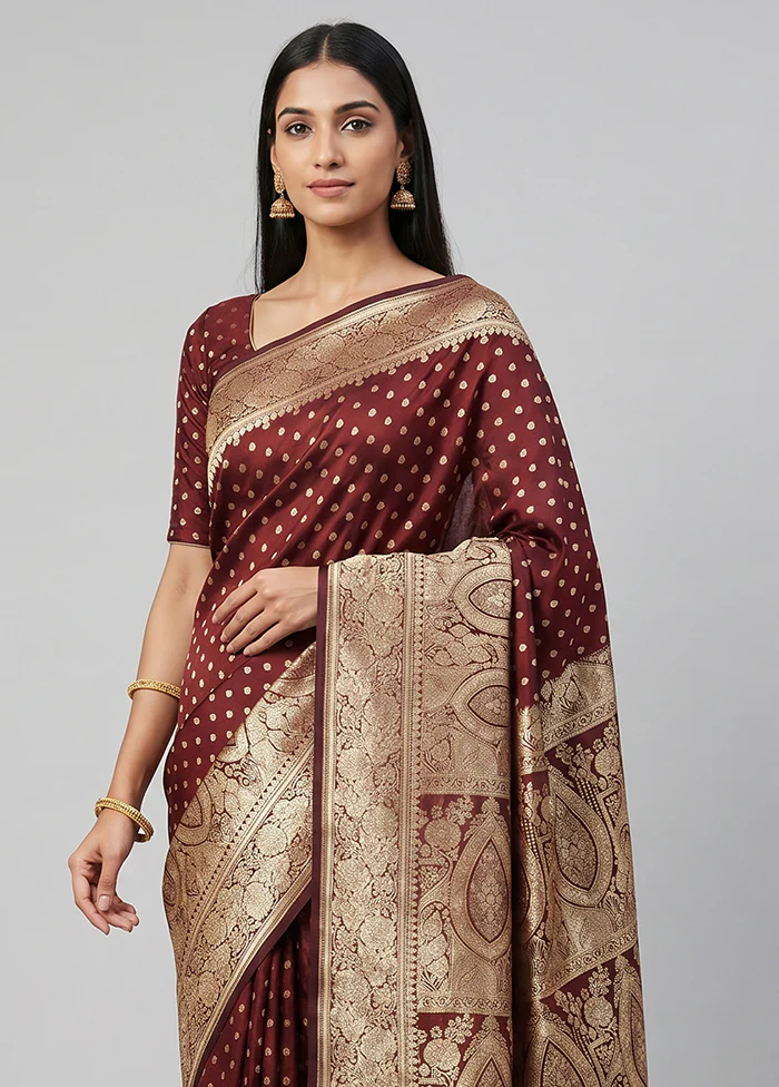 Purple Banarasi Silk Saree With Blouse Piece - Image 2