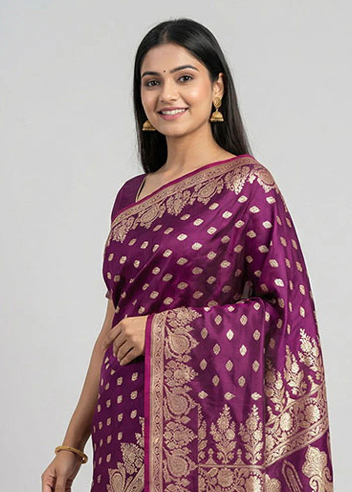 Purple Banarasi Silk Saree With Blouse Piece - Image 2