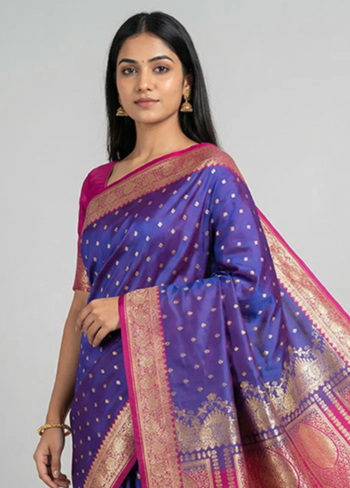 Purple Banarasi Silk Saree With Blouse Piece - Image 2
