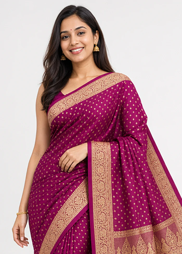 Purple Banarasi Silk Saree With Blouse Piece - Image 2