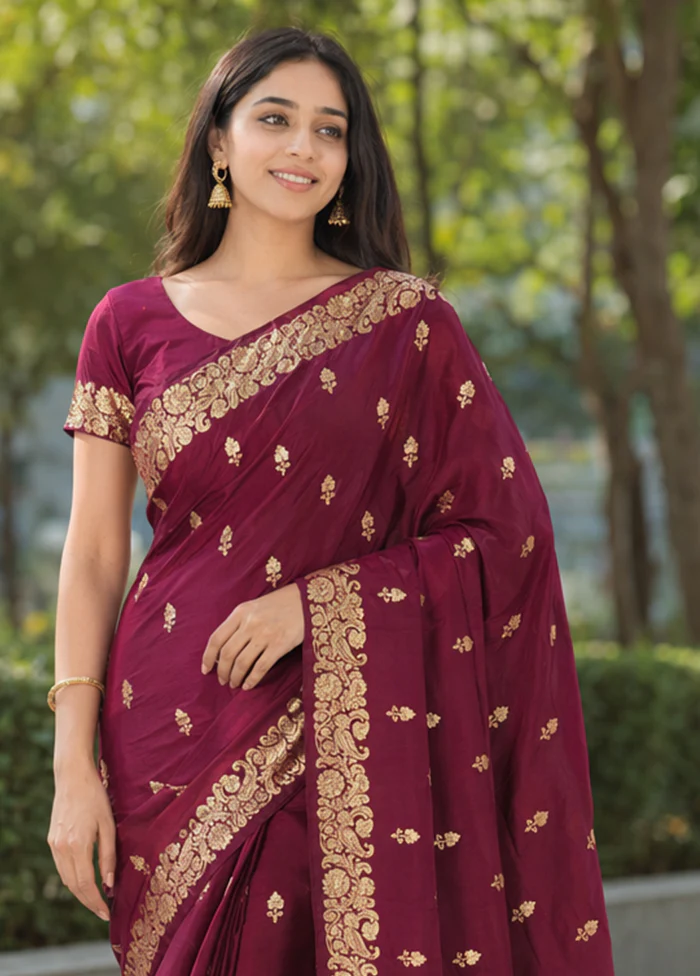Purple Banarasi Silk Saree With Blouse Piece - Image 2
