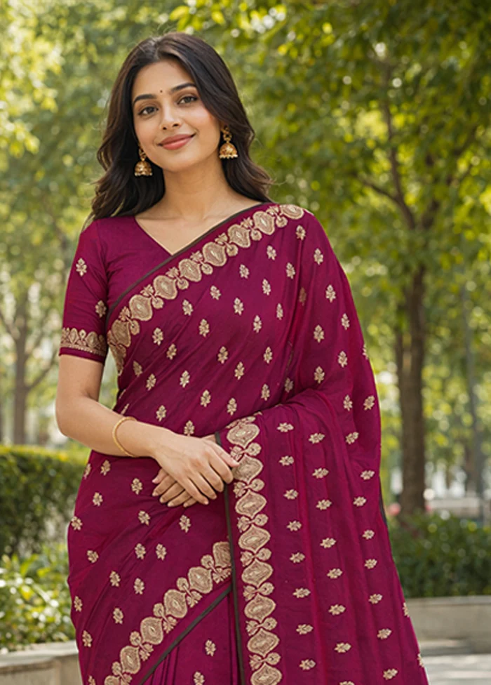 Purple Banarasi Silk Saree With Blouse Piece - Image 2