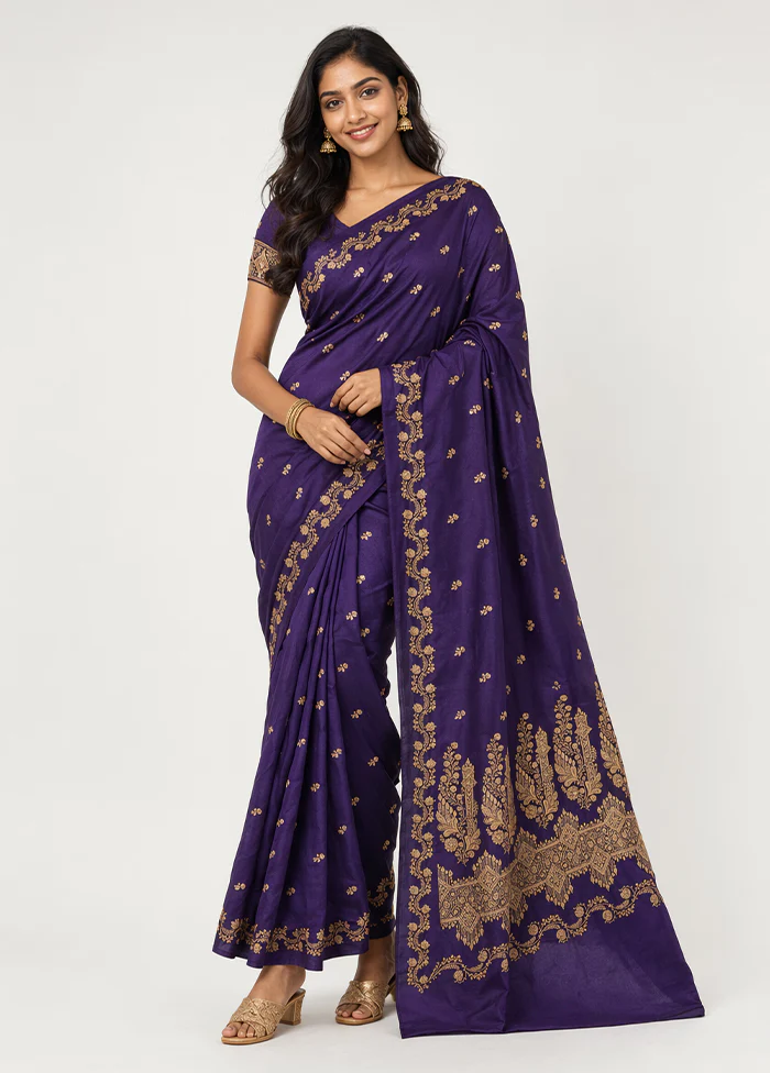 Purple Banarasi Silk Saree With Blouse Piece
