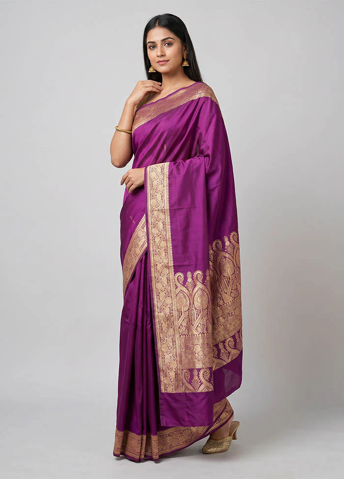 Purple Banarasi Silk Saree With Blouse Piece