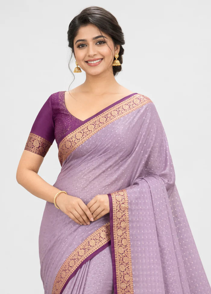 Purple Banarasi Silk Saree With Blouse Piece - Image 2