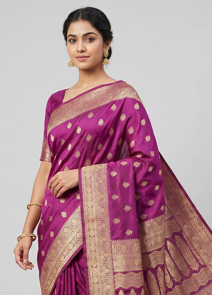 Purple Banarasi Silk Saree With Blouse Piece - Image 2