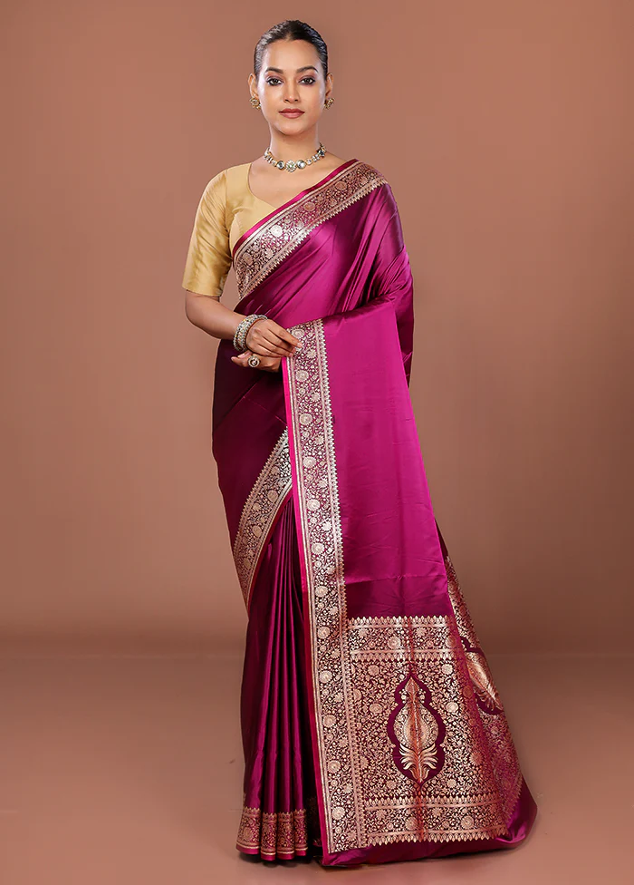 Purple Banarasi Silk Saree With Blouse Piece - Image 2