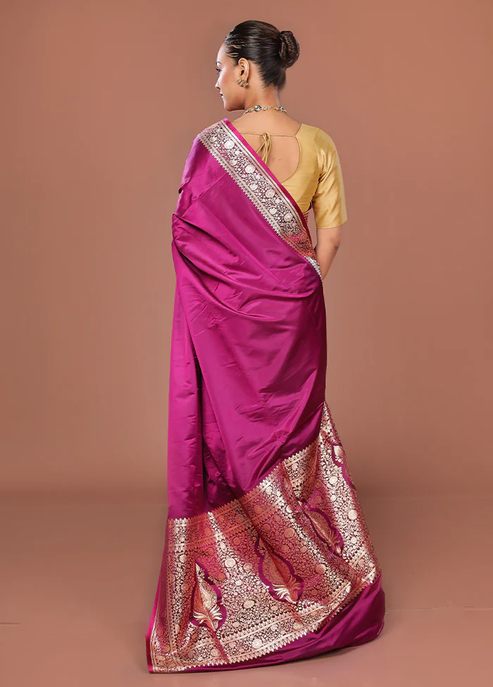 Purple Banarasi Silk Saree With Blouse Piece - Image 3