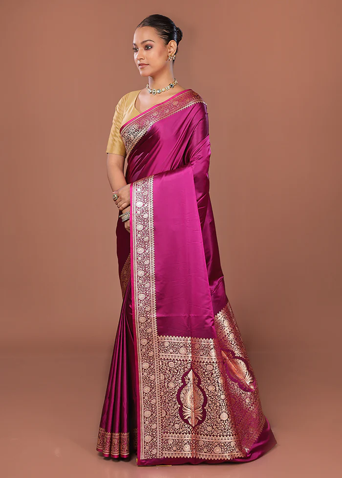 Purple Banarasi Silk Saree With Blouse Piece - Image 4
