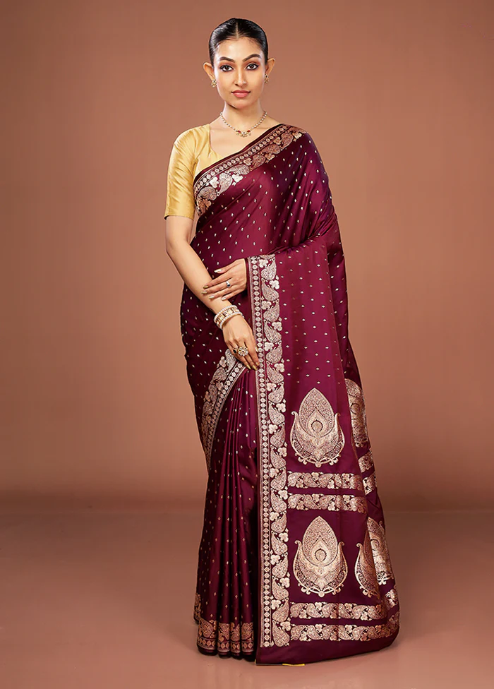 Purple Banarasi Silk Saree With Blouse Piece - Image 2