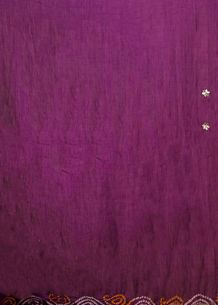 Purple Bandhej Pure Silk Saree Without Blouse Piece - Image 6