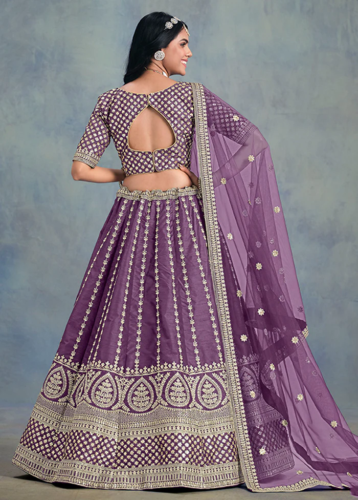 Purple Blended Silk Lehenga Set - Image 3