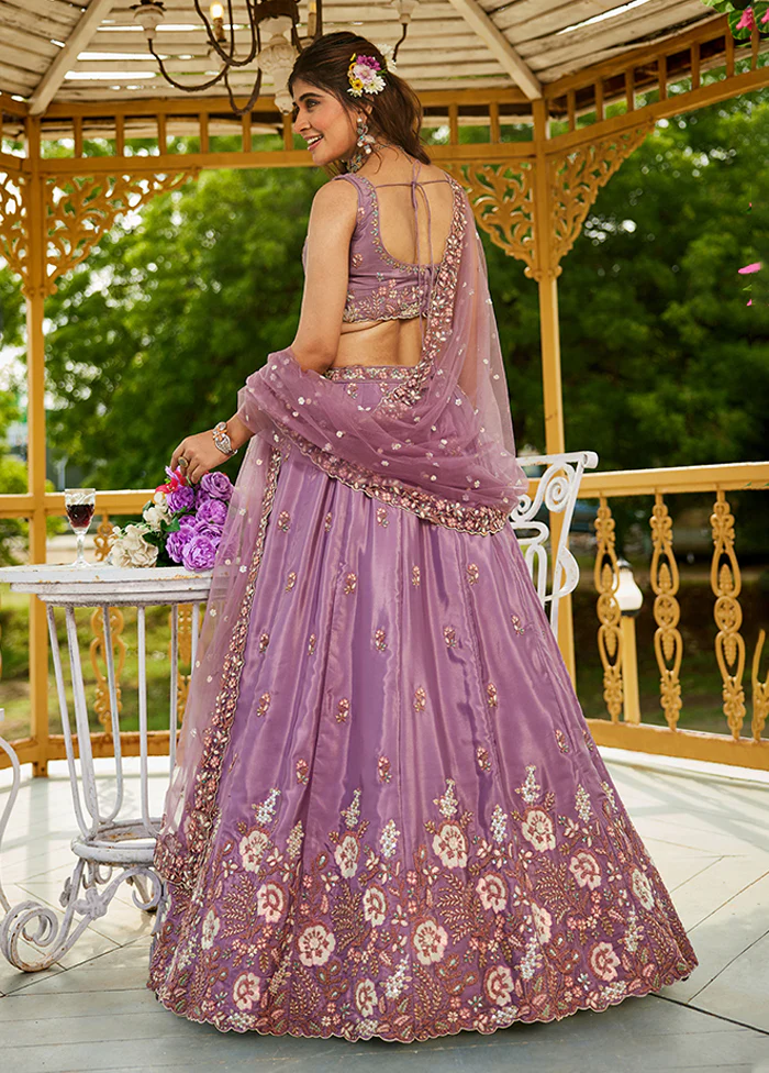 Purple Blended Silk Lehenga Set - Image 3