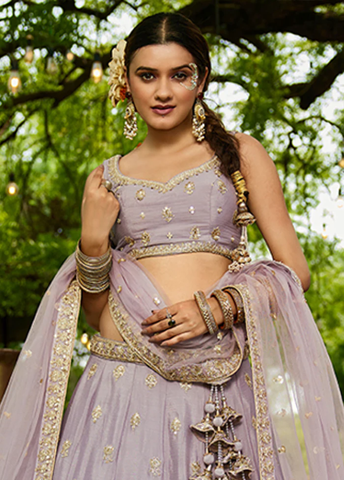Purple Blended Silk Lehenga Set - Image 2