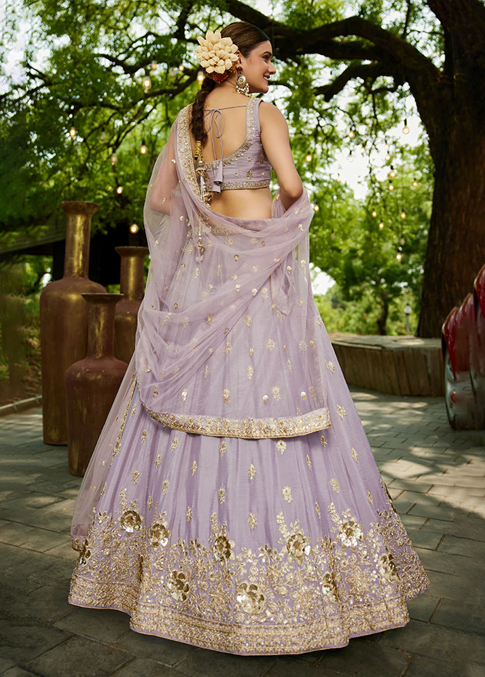 Purple Blended Silk Lehenga Set - Image 3