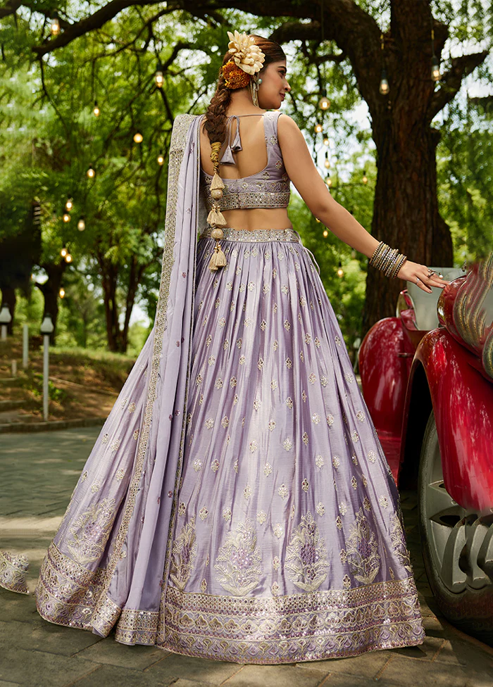 Purple Blended Silk Lehenga Set - Image 3