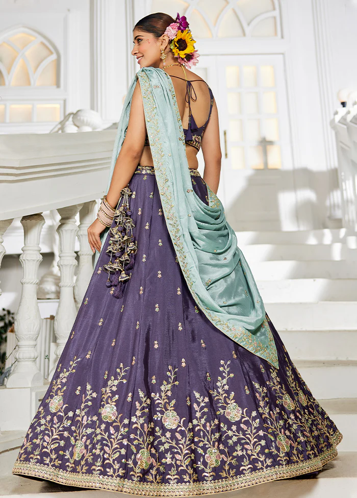 Purple Blended Silk Lehenga Set - Image 3
